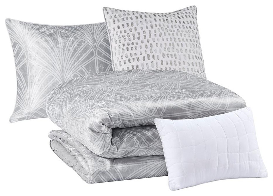 100% Polyester Printed 5Pcs Comforter Set Silver BR9144409622-02