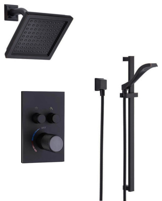 Matte Black Square Shower Head With 2Way Concealed Thermostatic Mixer