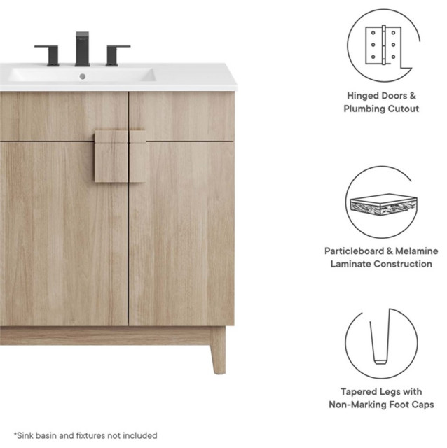 Modway Miles 36" Wood Bathroom Vanity Cabinet with Tapered Legs in Oak ...