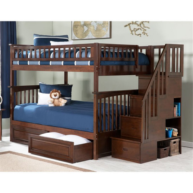 AFI Columbia Twin Over Twin Staircase Storage Solid Wood Bunk Bed in ...