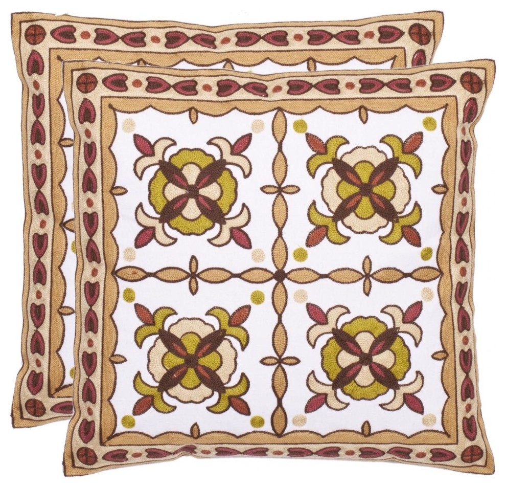 Gorgon Tiles Accent Pillow (Set of 2) - Green,Brown