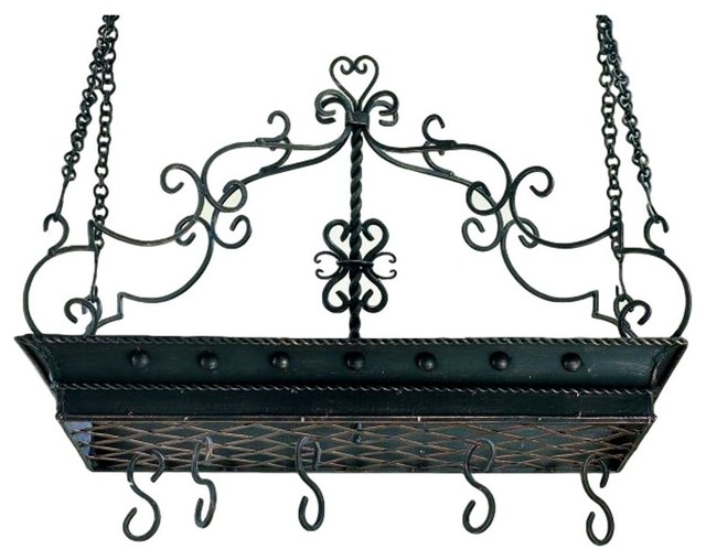 Large Wrought Iron Post Scroll Pot Rack Hanging Pan Ceiling Gothic