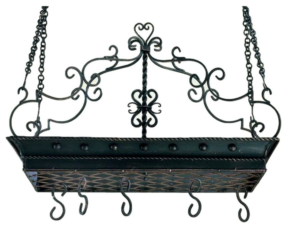 Large Wrought Iron Post Scroll Pot Rack Hanging Pan Ceiling