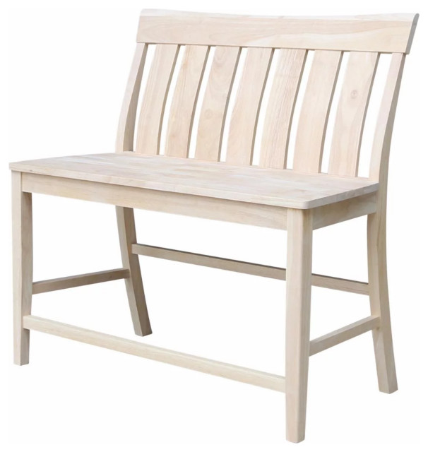Rustic Accent Bench, Rectangular Hardwood Seat With Slatted Backrest