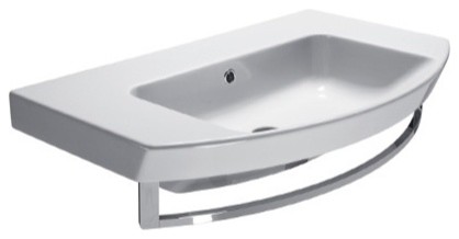 Curved White Ceramic Wall Mounted or Vessel Bathroom Sink