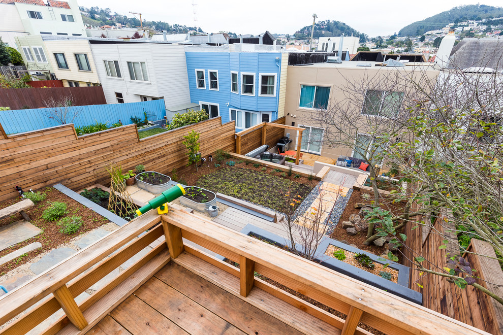 This is an example of a contemporary backyard garden in San Francisco.