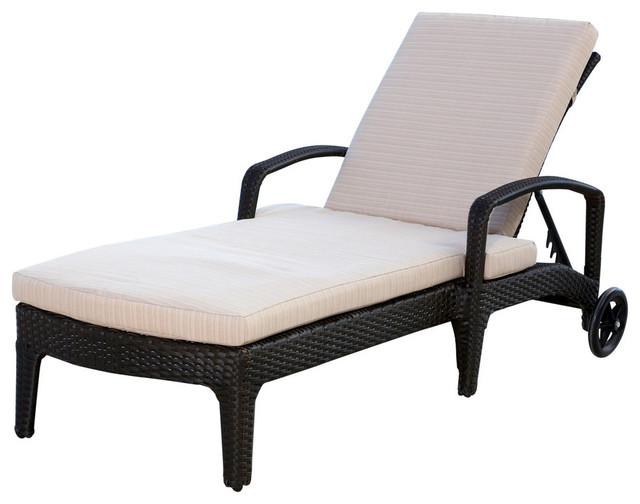 Newport Outdoor Espresso Brown Wicker Chaise Lounge With Cushion