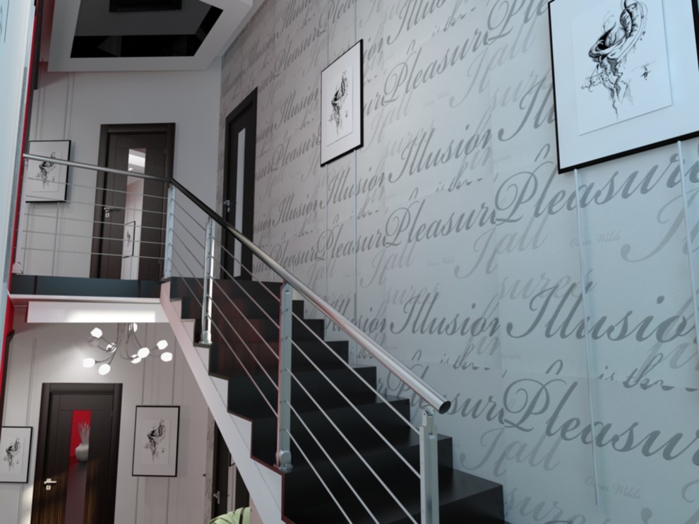 Интерьер загородного дома с красными акцентами