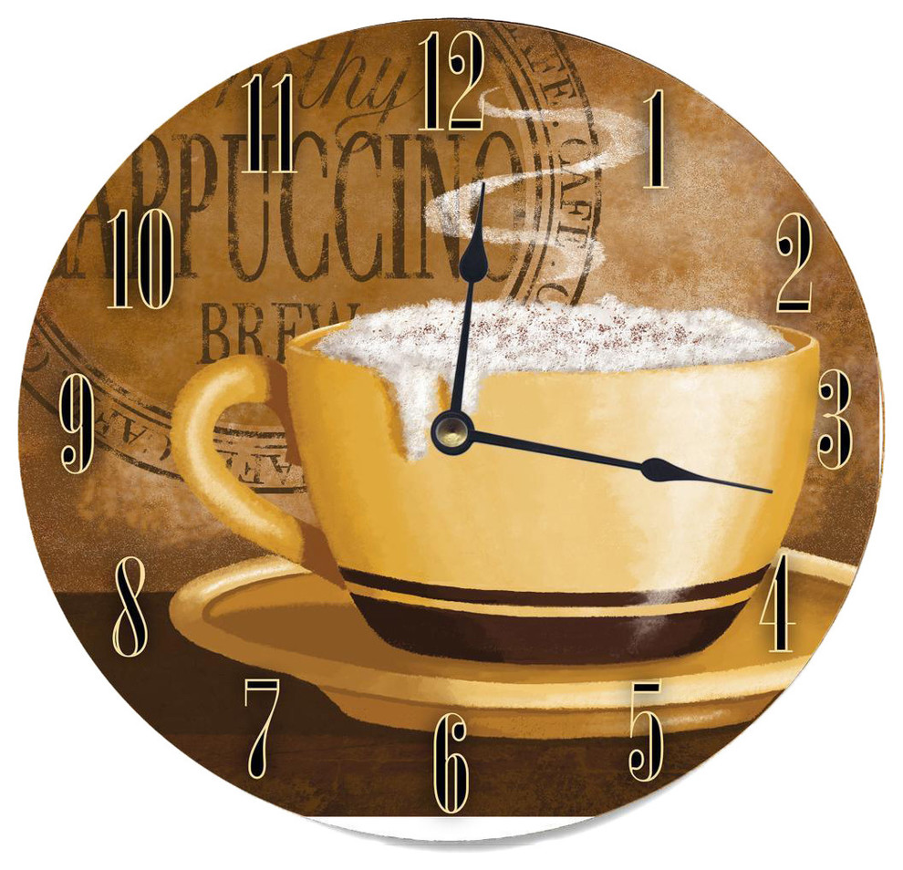 Frothy Cappuccino Round Wood Wall Clock