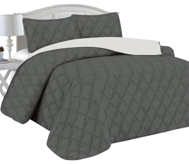 Reversible Bedspread Quilt Set Diamond Design Contemporary Quilts And Sets By Home Sweet Inc Houzz Reversible Bedspread Quilt Set Diamond, Silver King Size Bedspread
