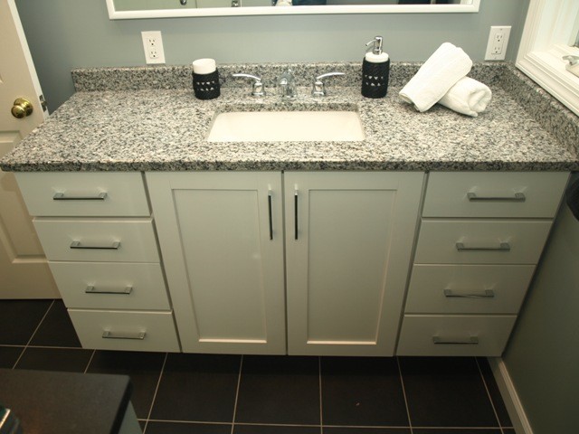 semi custom vanity - white shaker doors with granite top