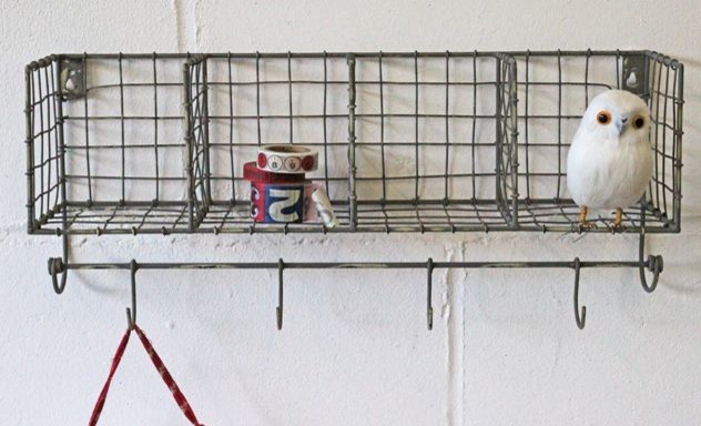 Distressed Metal Wall Storage With Hooks Grey