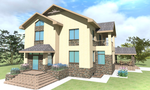 Двухэтажный жилой дом с гаражом и балконом