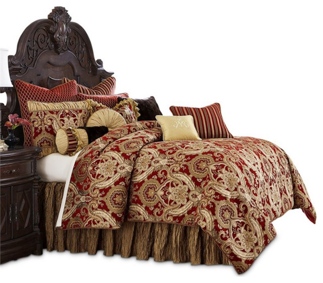 Michael Amini Lafayette 13-piece Fabric King Comforter Set in Red/Gold
