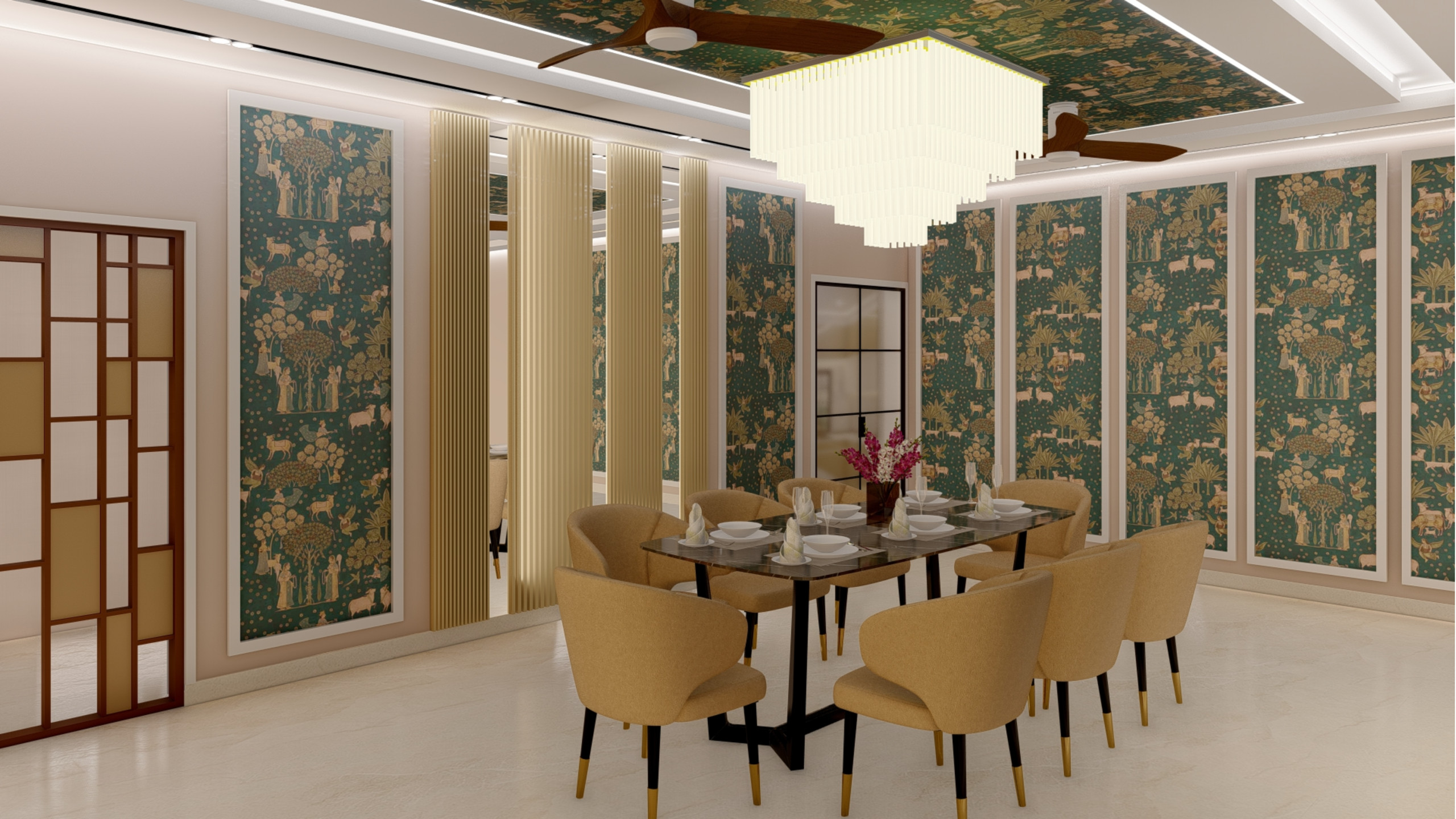 Art Deco Style Dining Room with Glamorous Gold Elements in Kingswood