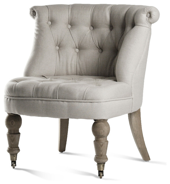 Amelie French Country Natural Linen Tufted Accent Chair