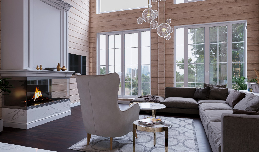 Гостиная-кухня в загородном доме