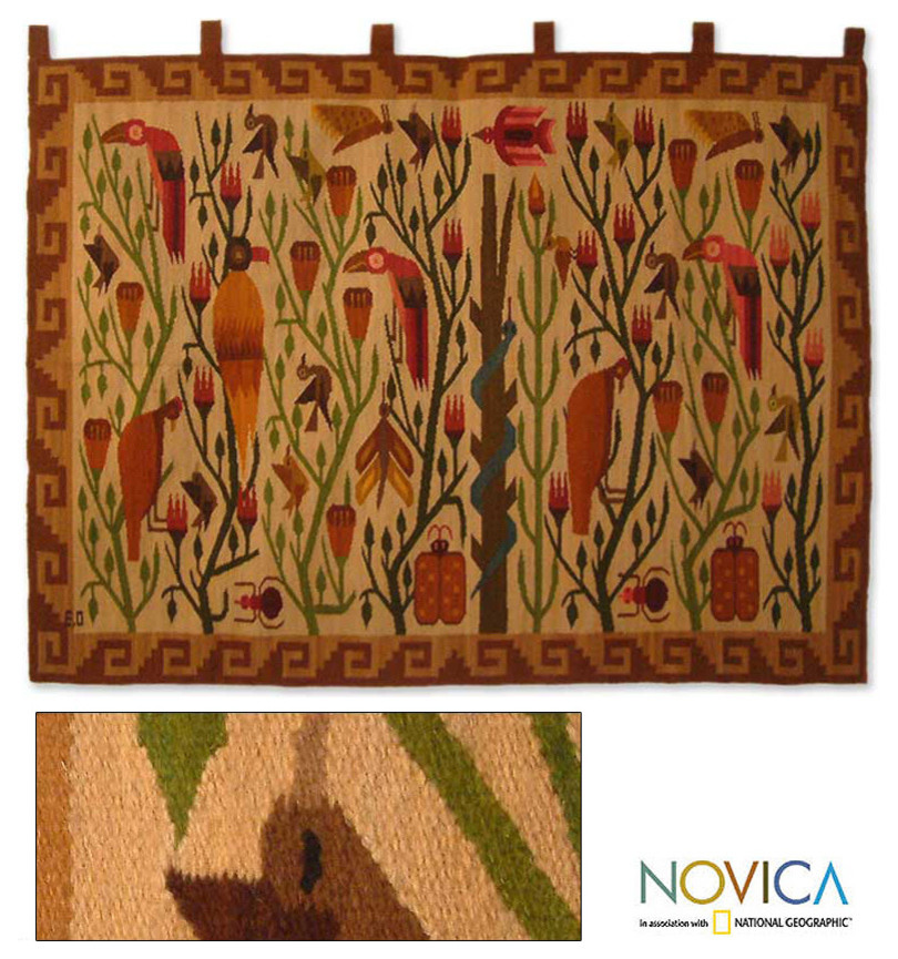 Wool 'Bird Forest' Wall Tapestry (Peru)
