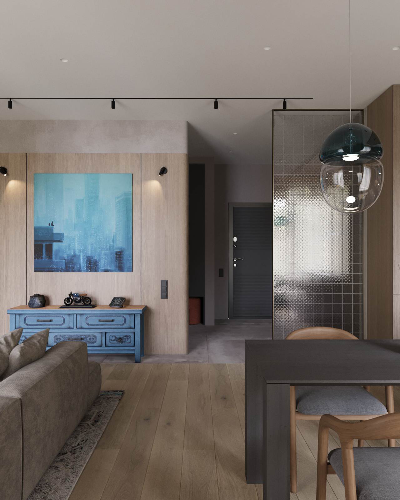 Проект двухкомнатной квартиры с объединенной кухней гостиной