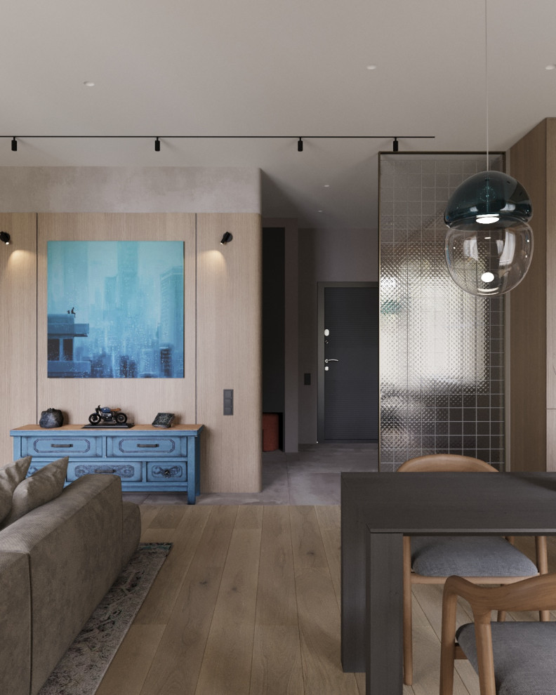 Проект двухкомнатной квартиры с объединенной кухней гостиной