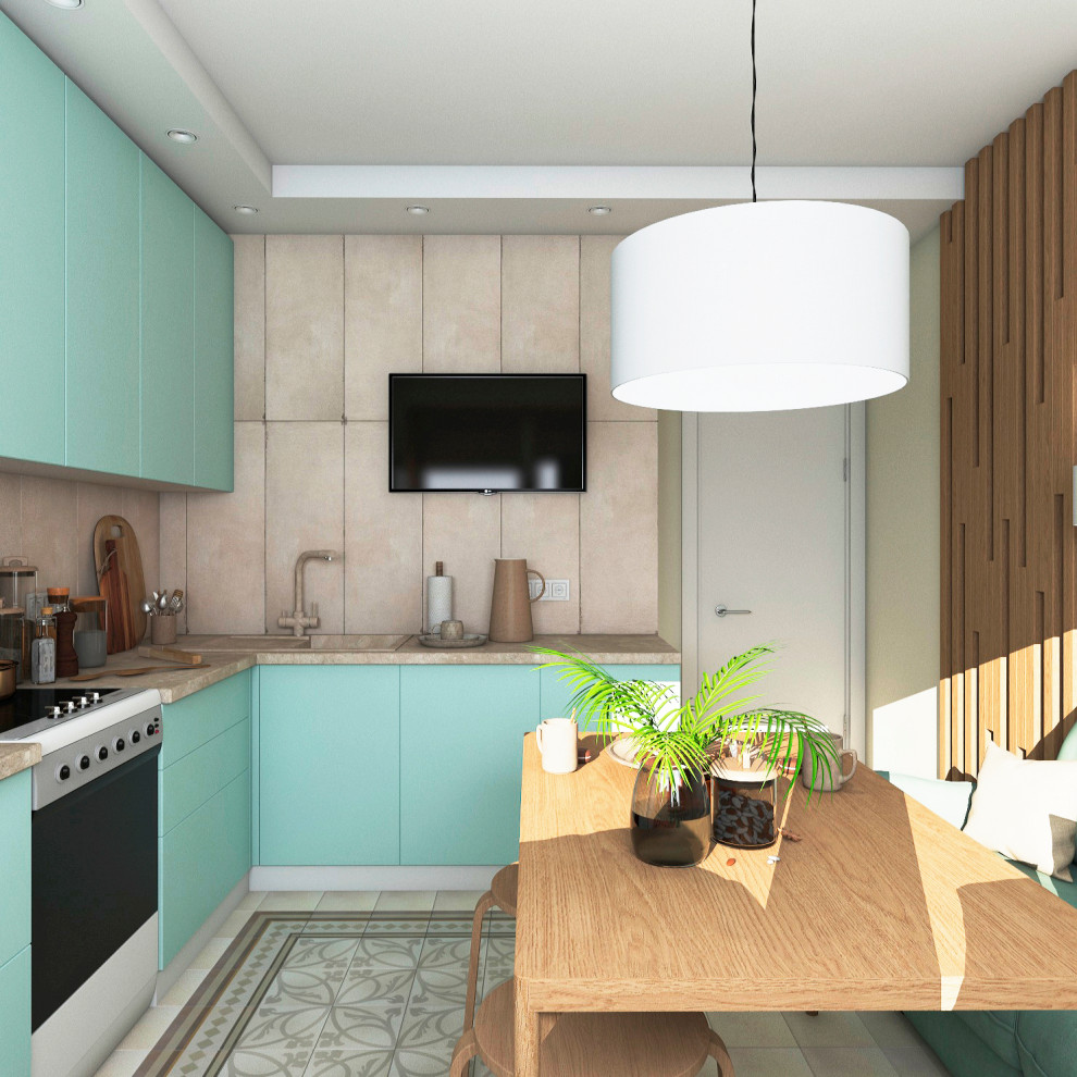 Дизайн современной однокомнатной квартиры в морских оттенках