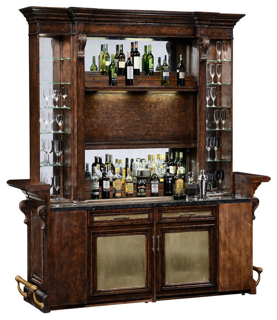 Linenfold Dark Oak Home Bar Traditional Wine And Bar by