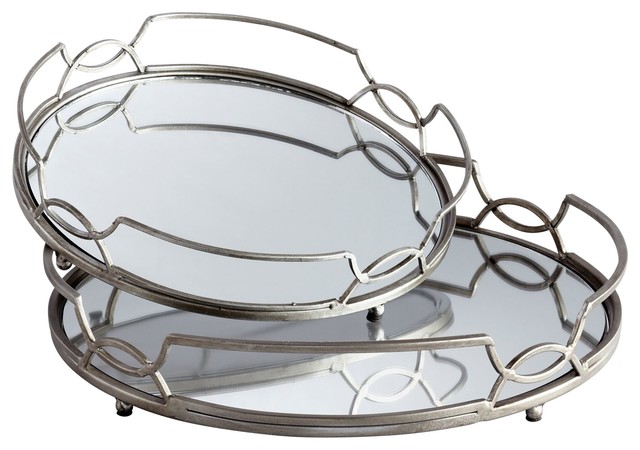 Lady Anne Mirrored Round Decorative Serving Trays 2 Piece Set