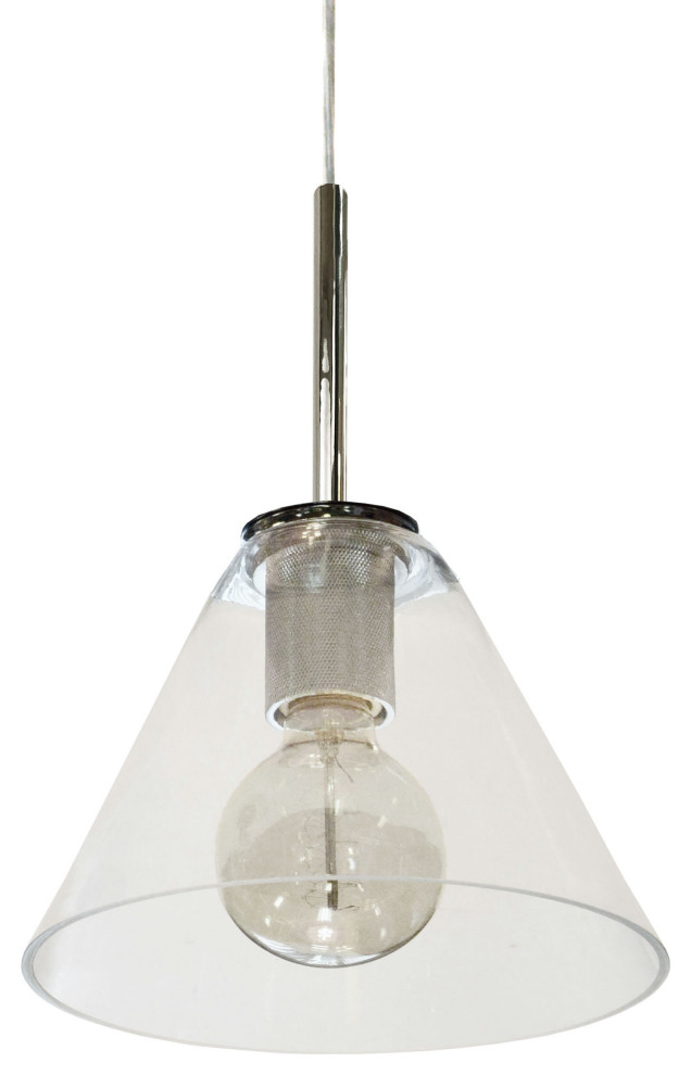 1 Light Incandescent Pendant, Polished Chrome with Clear Glass