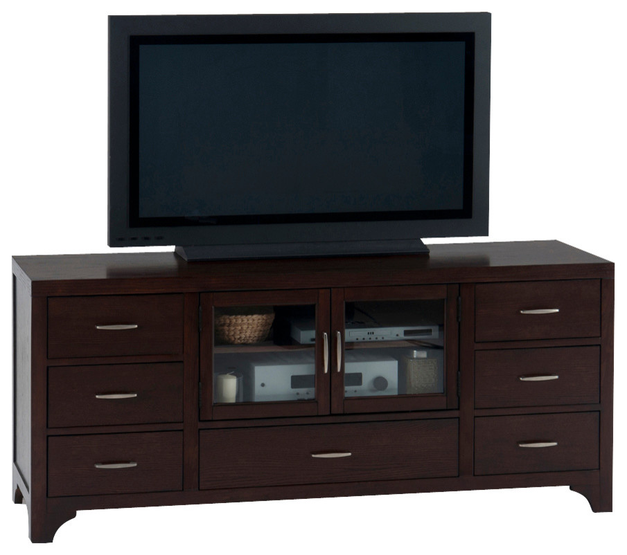 Jofran Vienna Media Unit with 7-Drawers and 2 Glass Doors in Espresso
