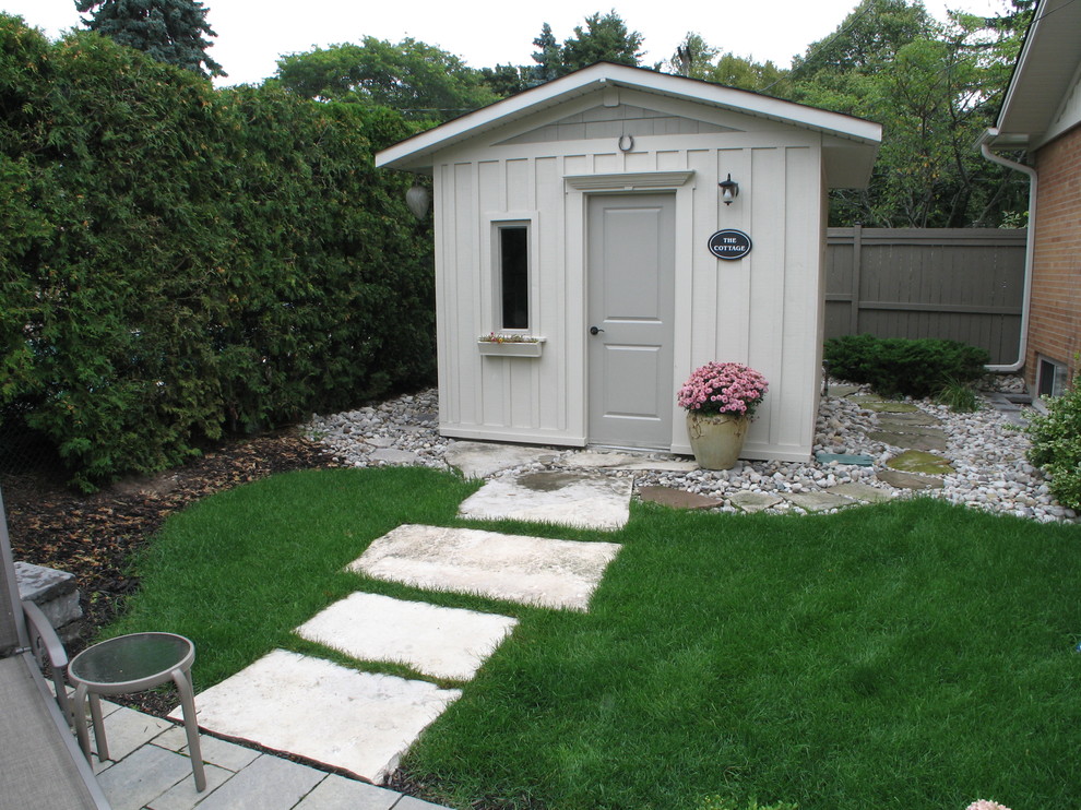 Design ideas for a small transitional detached shed and granny flat in Toronto.