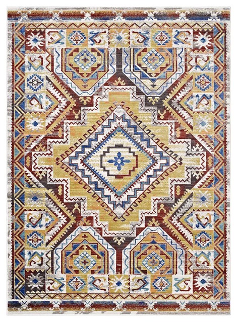 Florita Distressed Southwestern Aztec 8'x10' Area Rug, Multicolored