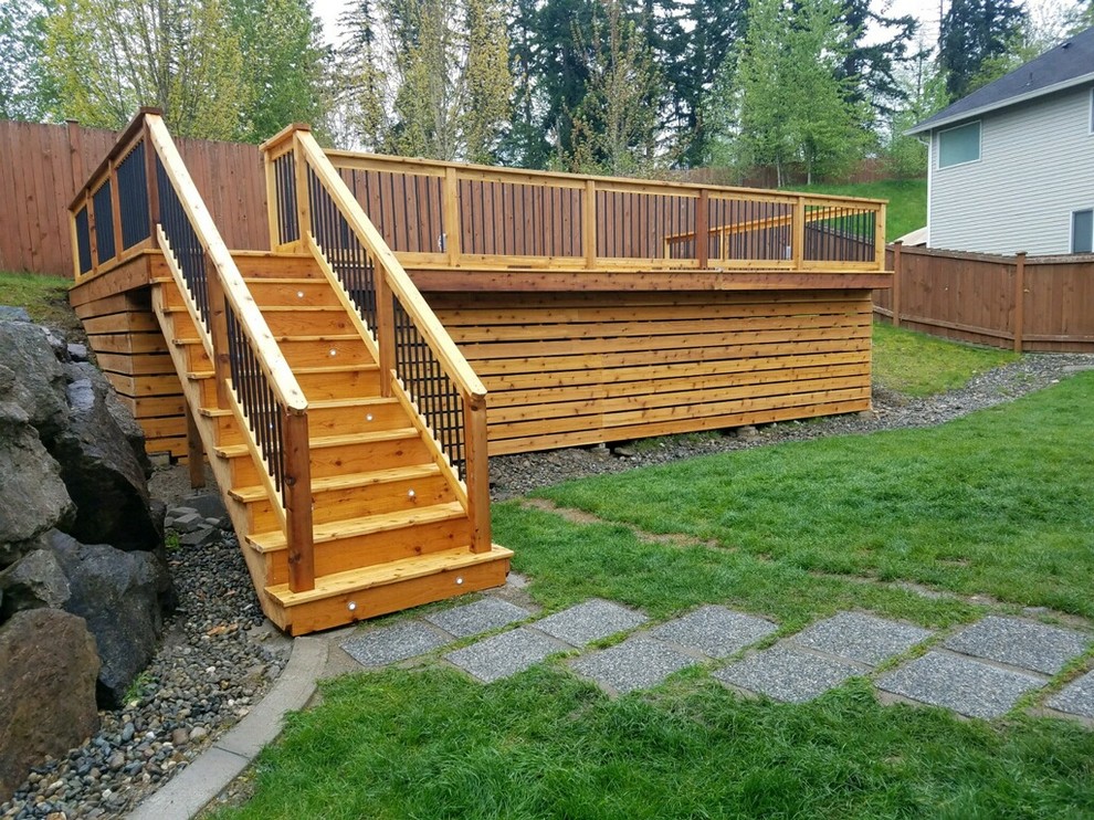 Inspiration for a mid-sized arts and crafts backyard deck in Seattle with no cover.
