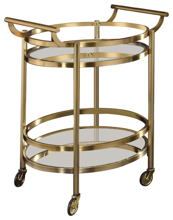 Oval Metal Serving Cart, Clear Glass and Gold - Contemporary - Bar ...