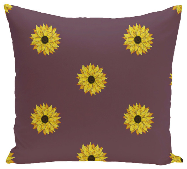 Sunflower Frenzy Flower Print Pillow, Purple, 16"x16"