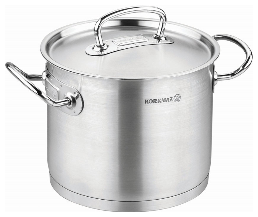 Korkmaz Stainless Steel Stockpot with Lid and Handles,  Silver, 5 Quart