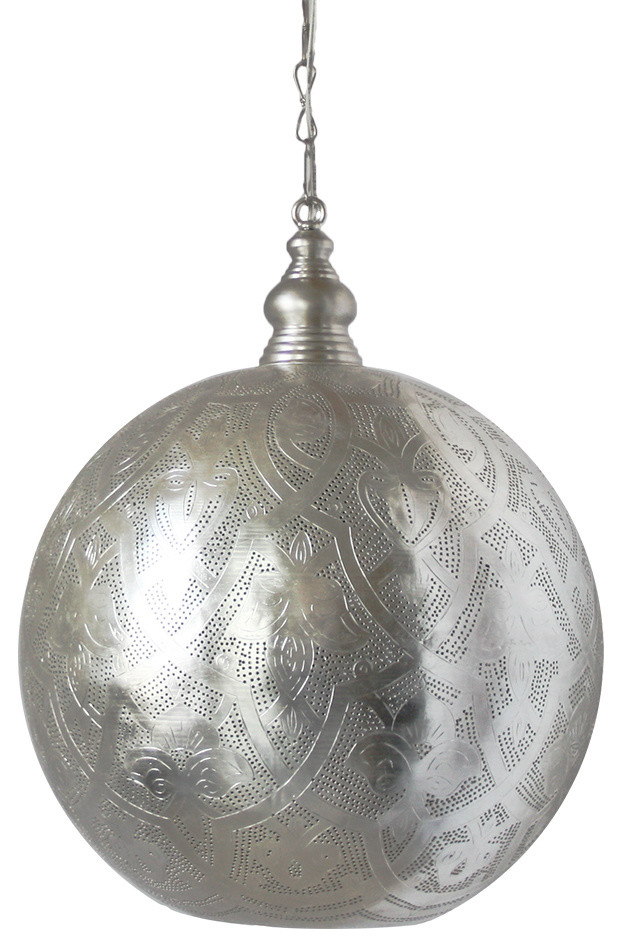 Egyptian Arabesque Pendant Light, Silver, 16"