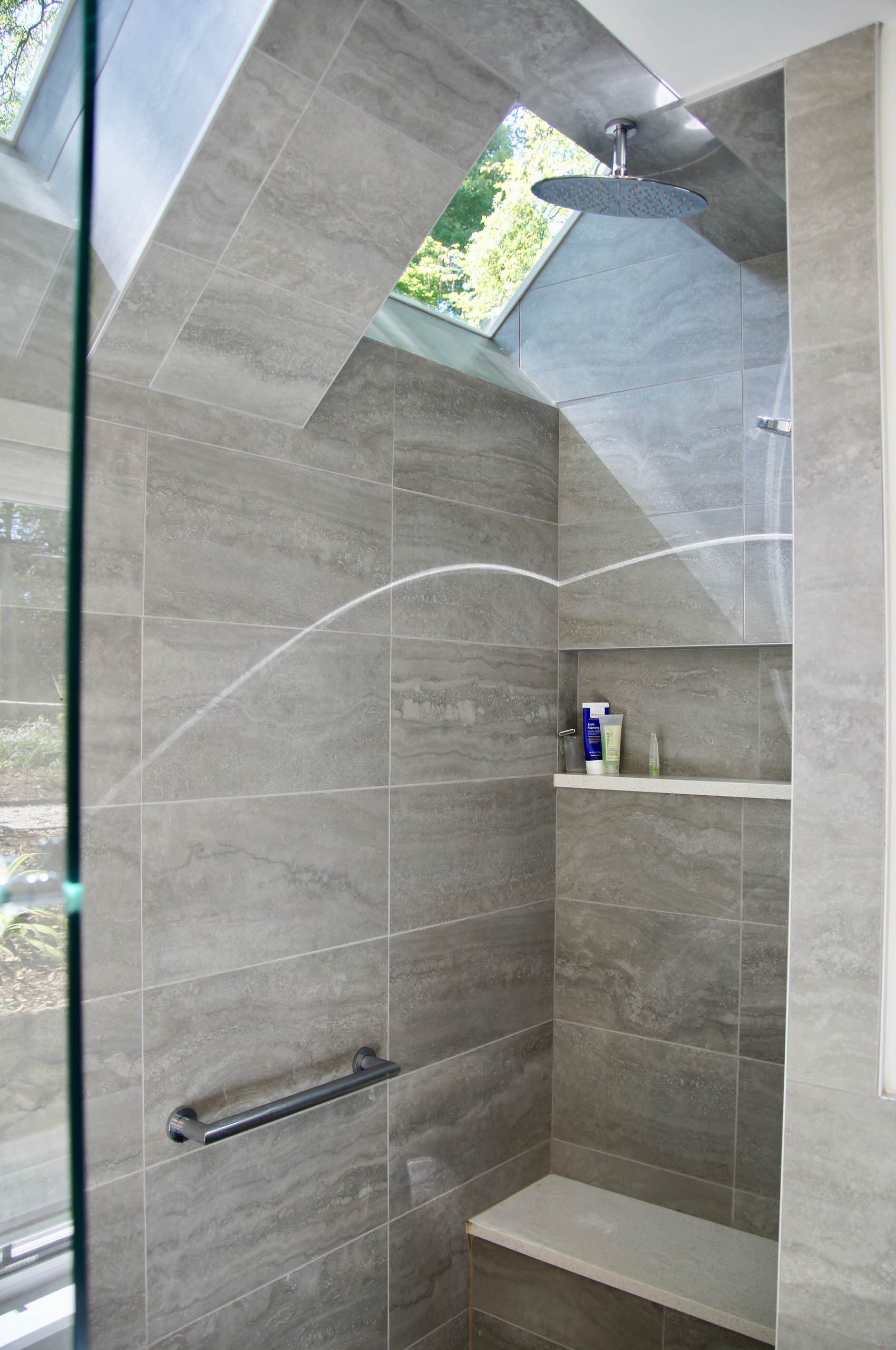 Master bath shower-seat and niche