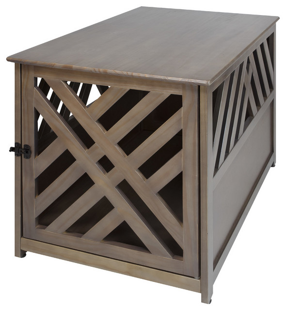 Modern Lattice Wooden Pet Crate End Table Transitional Dog Kennels