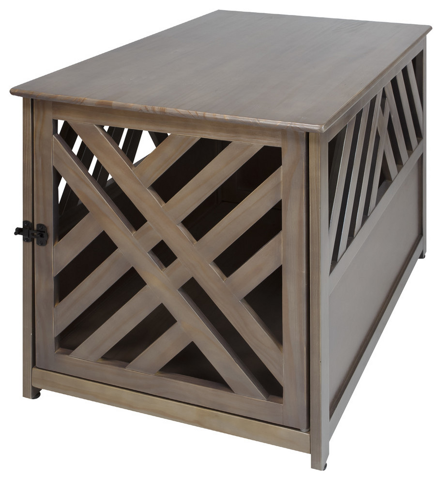 Modern Lattice Wooden Pet Crate End Table Transitional Dog Kennels
