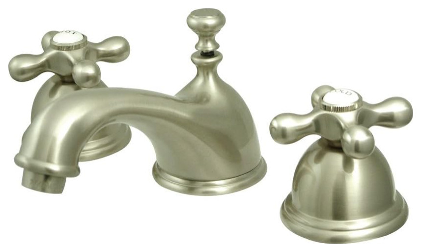 Low Profile Bathroom Faucet, Crossed Handles & Pop Up Drain