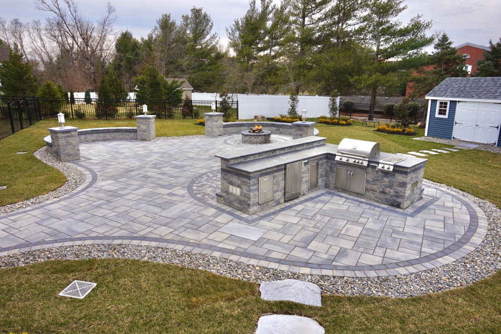 Freehold, NJ: Contemporary Patio, Fire Pit, Bar & Kitchen