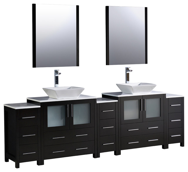 Torino 96" Espresso Modern Double Sink Bathroom Vanity With 3 Side