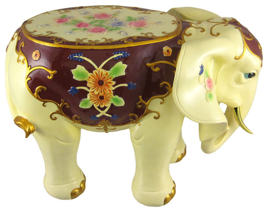 Ornate Elephant Plant Stand Hand Painted
