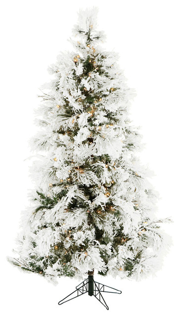 6.5' Frosted Fir Snowy Artificial Christmas Tree With Clear LED Lights