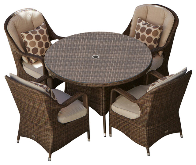 Macarthur Brown 7 Piece Outdoor Patio Furniture Dining Set Conversation