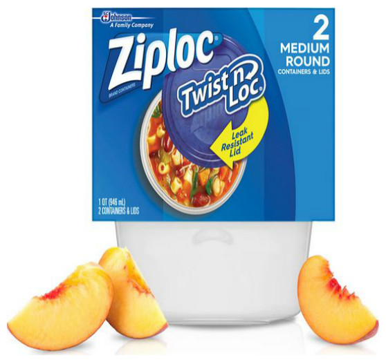 Ziploc 18035 Twist 'N Loc Medium Round Containers and Lids, 32 Oz, 2