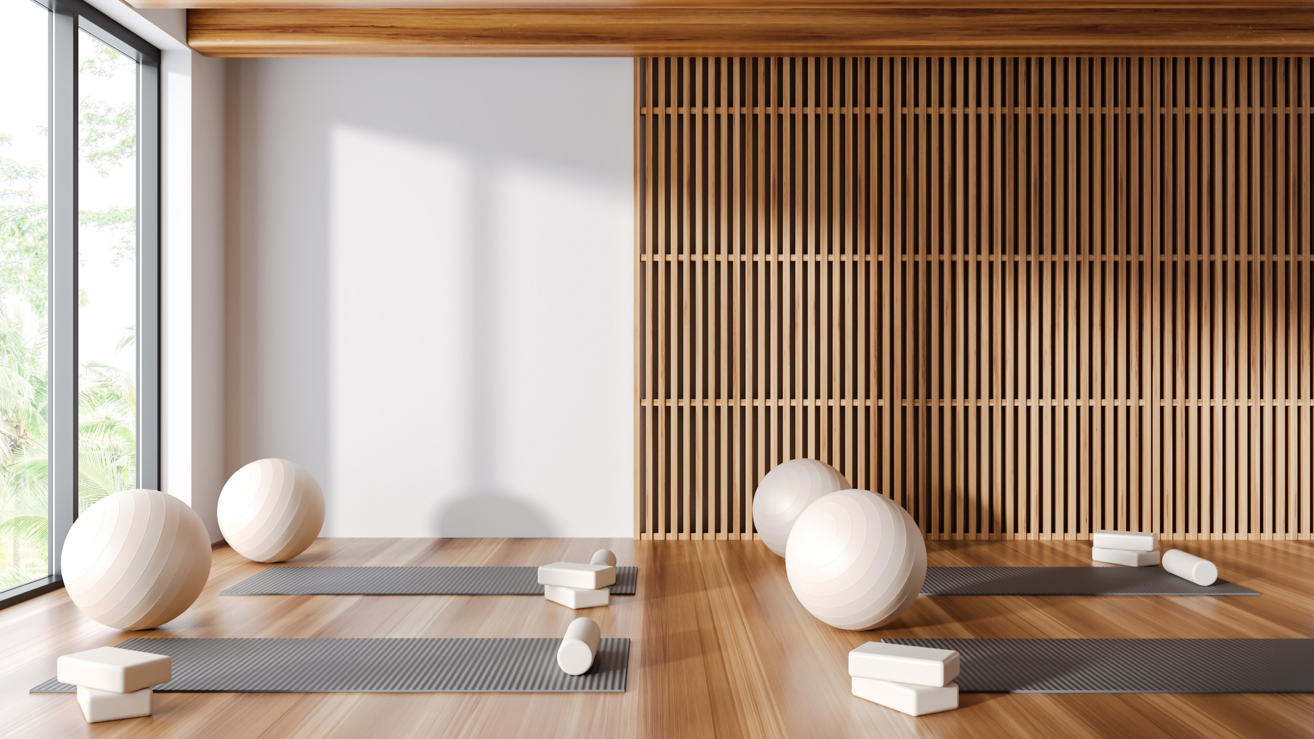 Minimalist Home Gym with Light Wood Accents in Leatherhead