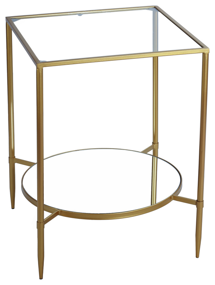 Cortesi Home Johan Square Glass End Table With Mirror Shelf