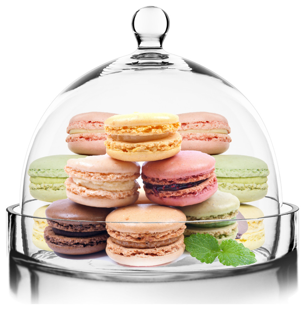 CYS Glass Dome Cloche Bell Jar With Tray, H-7.5", D-8", Set of 4