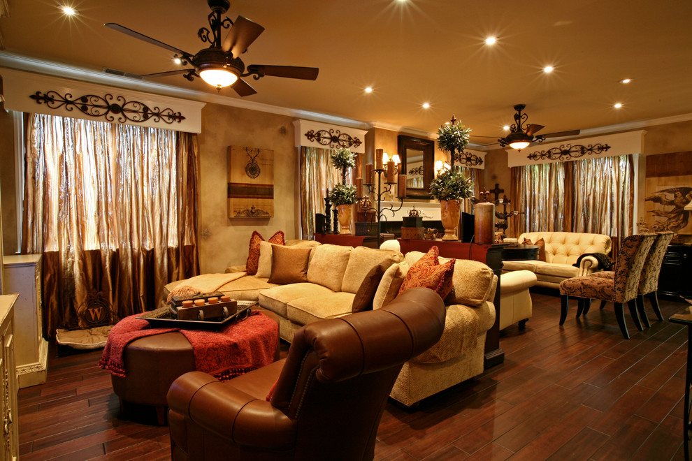 Photo of a mediterranean living room in San Francisco with dark hardwood floors.
